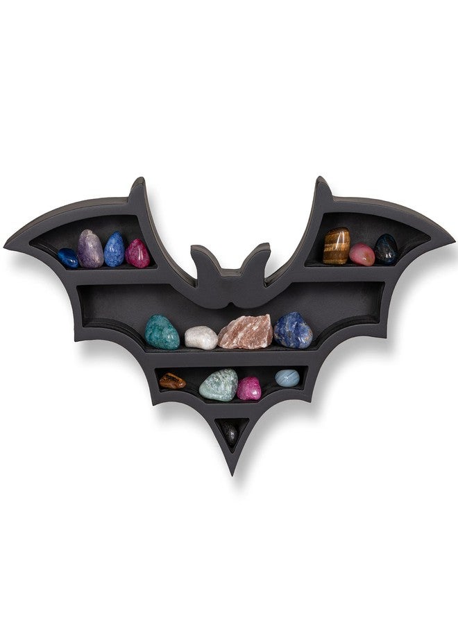 RUSTIX Black Vampire Bat Shelf - Crystal Holder for Spooky Horror Gothic Witchy Room Decor - Wall Mounted Hanging Floating Wooden Shelves for Goth Kitchen Bedroom or Bathroom - Image 1